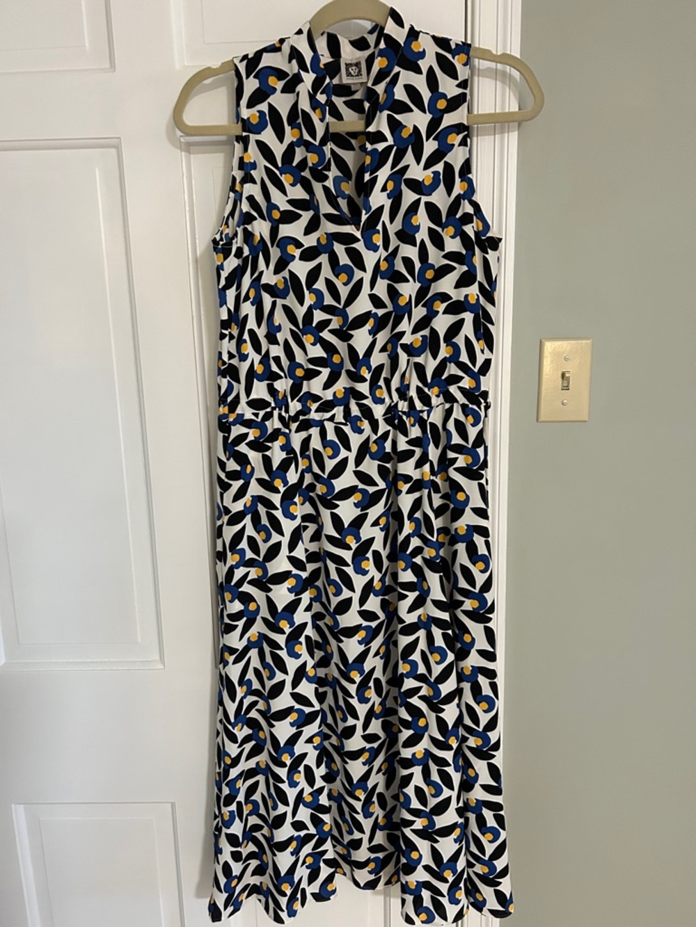 Ann Klein Sleeveless Dress with Navy and Yellow Accents